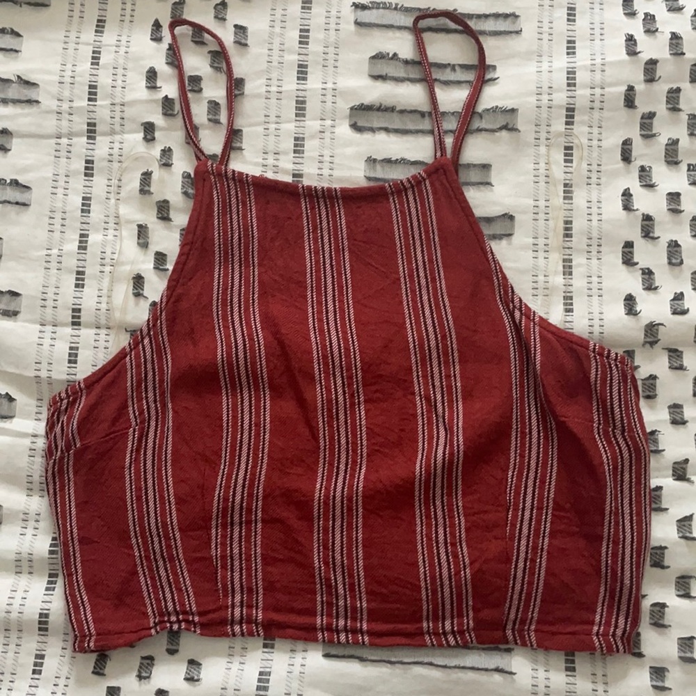 high neck cropped striped tank top